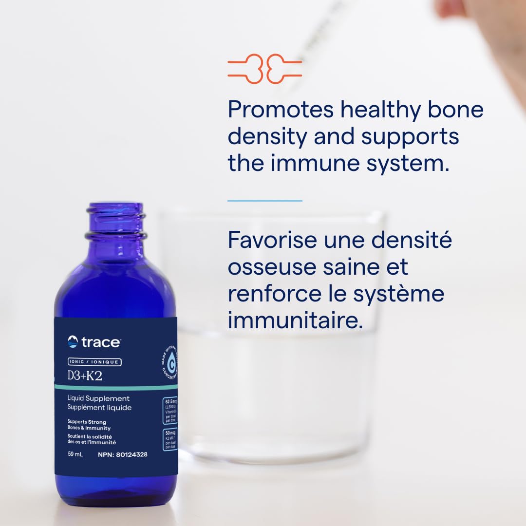 Trace Minerals Ionic D3+K2 ingredients list highlights D3 and K2 for mineral balance