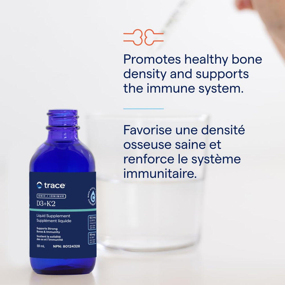 Trace Minerals Ionic D3+K2 ingredients list highlights D3 and K2 for mineral balance