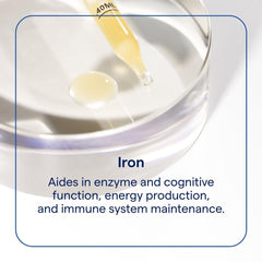 Trace Minerals Ionic Iron dropper dispensing into a glass for easy use.