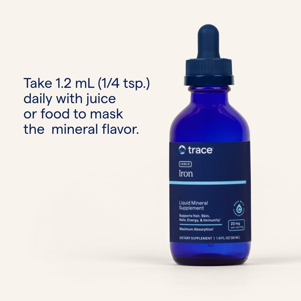 Trace Minerals Ionic Iron drops mixed with juice for convenient intake.