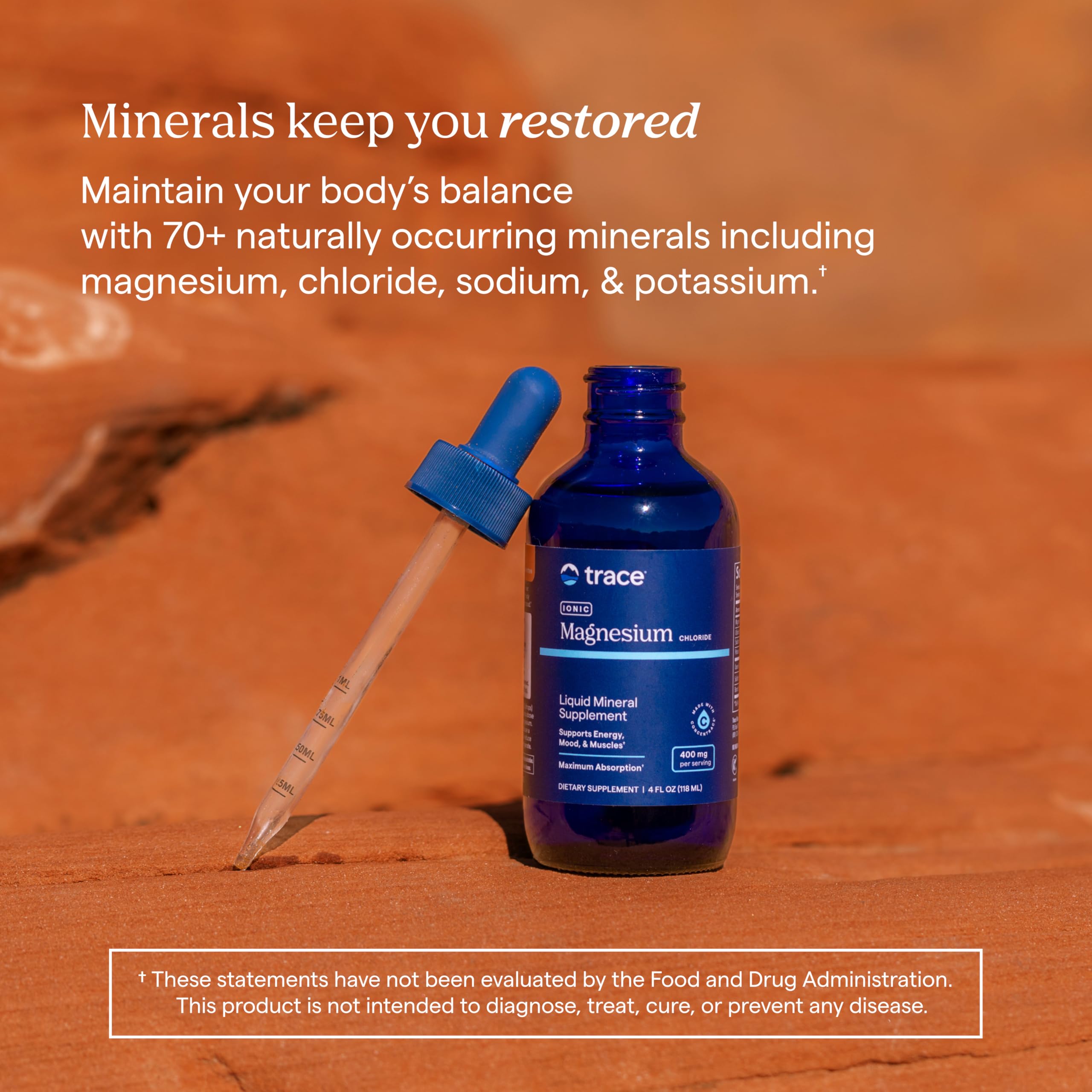 Trace Minerals Ionic Magnesium health benefits graphic suggesting immune and heart wellness.