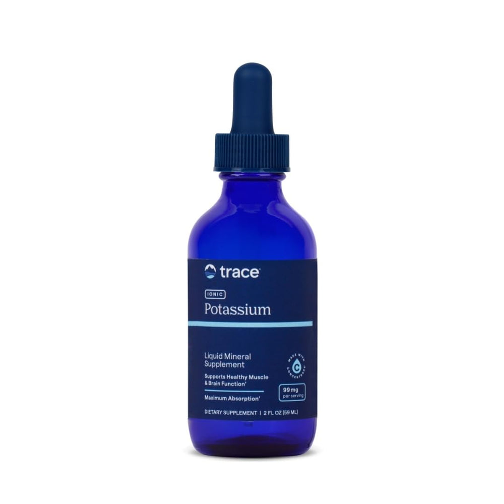 Trace Minerals Ionic Potassium bottle side view for daily electrolyte support.