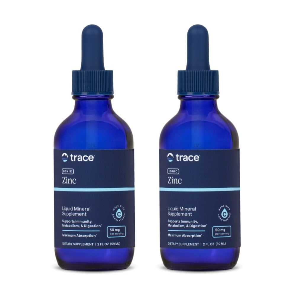 Trace Minerals Ionic Zinc Drops bottle featuring 70+ minerals for immune support.