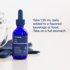Trace Minerals Ionic Zinc Drops label close-up highlighting minerals for immune and digestive support.
