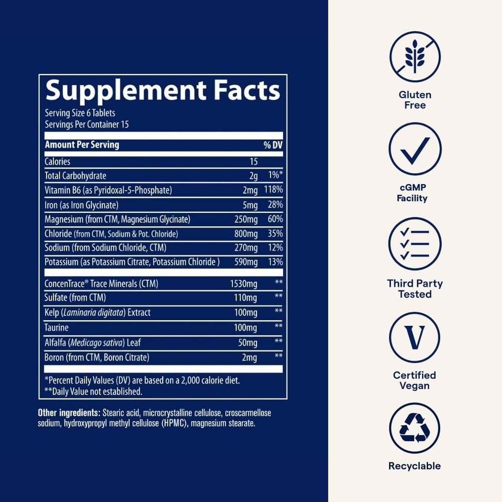 Trace Minerals Keto Electrolyte Tablets gluten-free label shown on packaging.