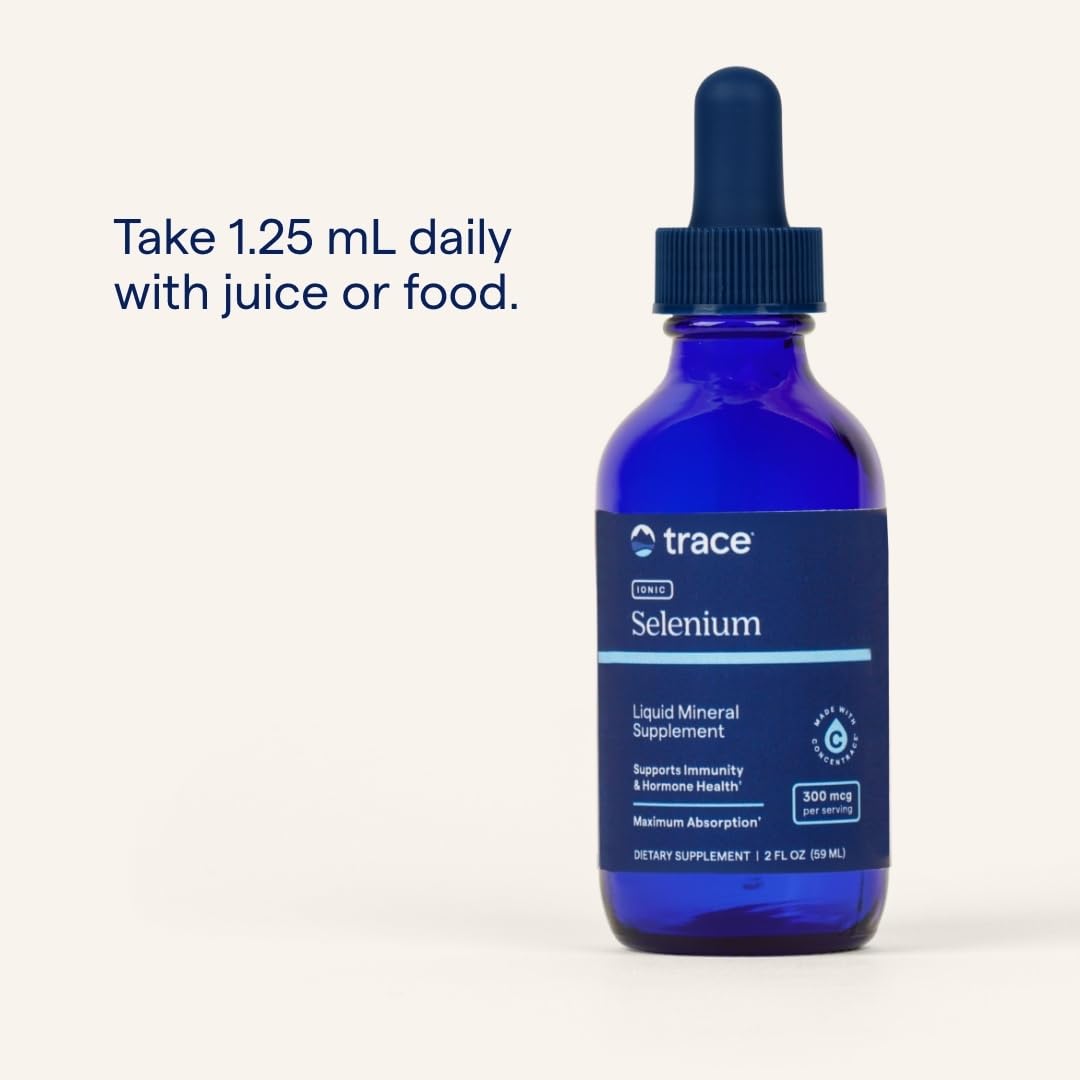Trace Minerals Liquid Ionic Selenium gluten-free vegan label showcased on bottle.