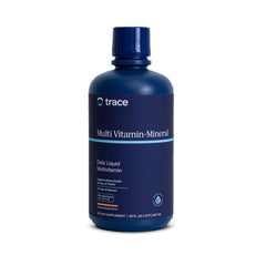 Trace Minerals Liquid Multi bottle showing vibrant orange mango flavor for daily wellness support