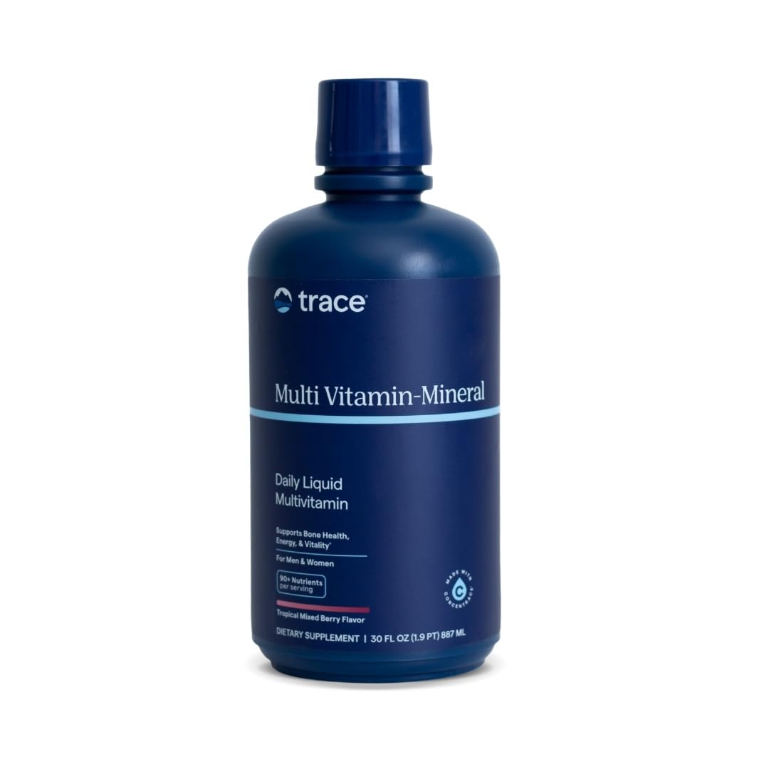 Trace Minerals Liquid Multi Vitamin-Mineral berry bottle shown for daily energy support.