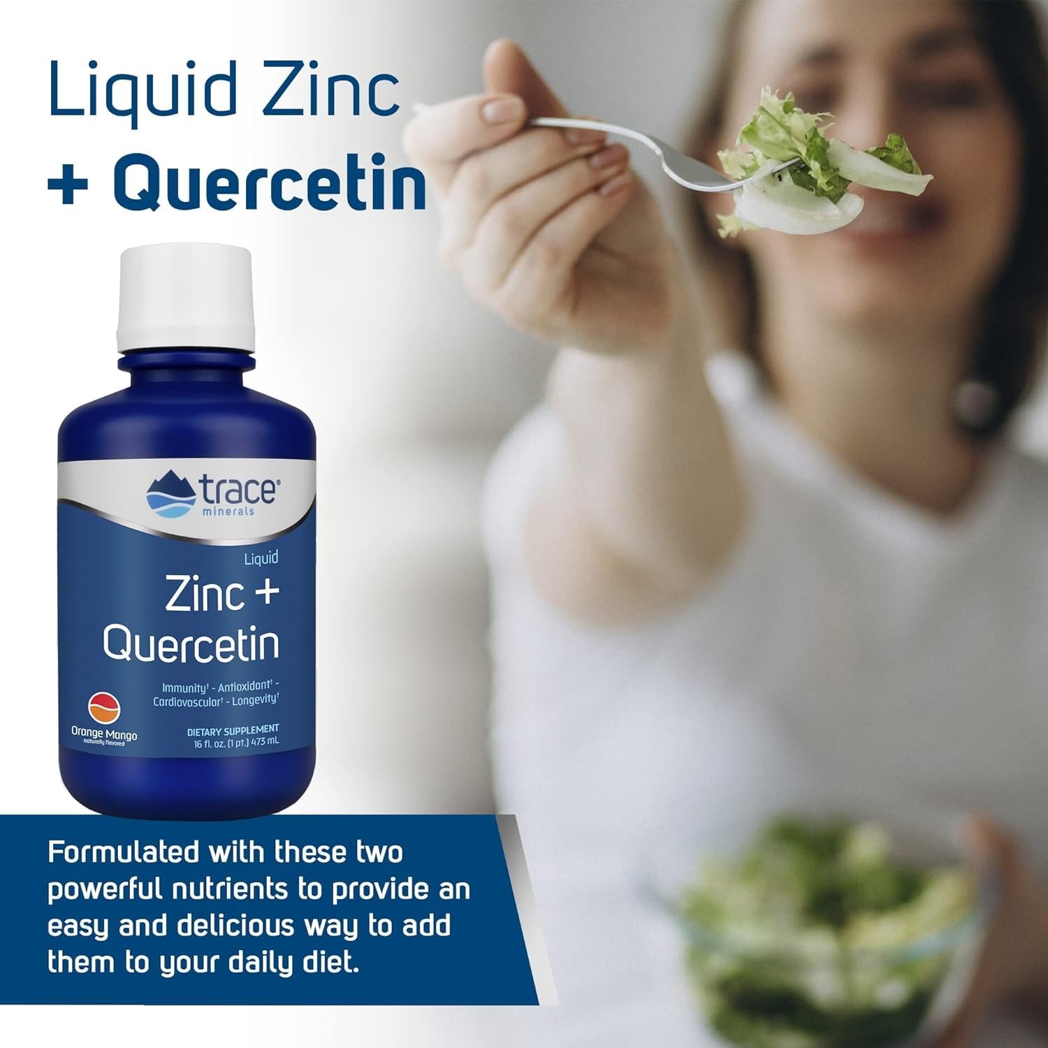 Trace Minerals daily usage with spoon beside bottle for convenient dosing.