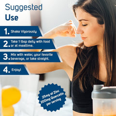 Trace Minerals Liquid Zinc Plus Quercetin ingredients panel emphasizing zinc and quercetin.