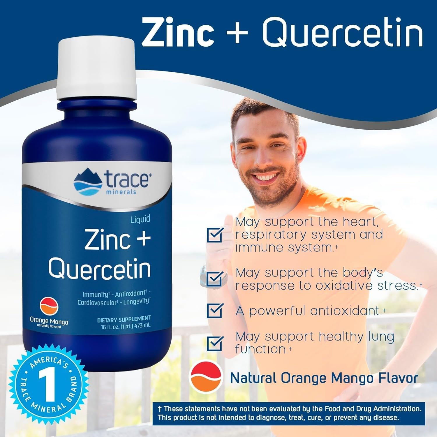 Trace Minerals Liquid Zinc Plus Quercetin promotes antioxidant balance with quercetin.