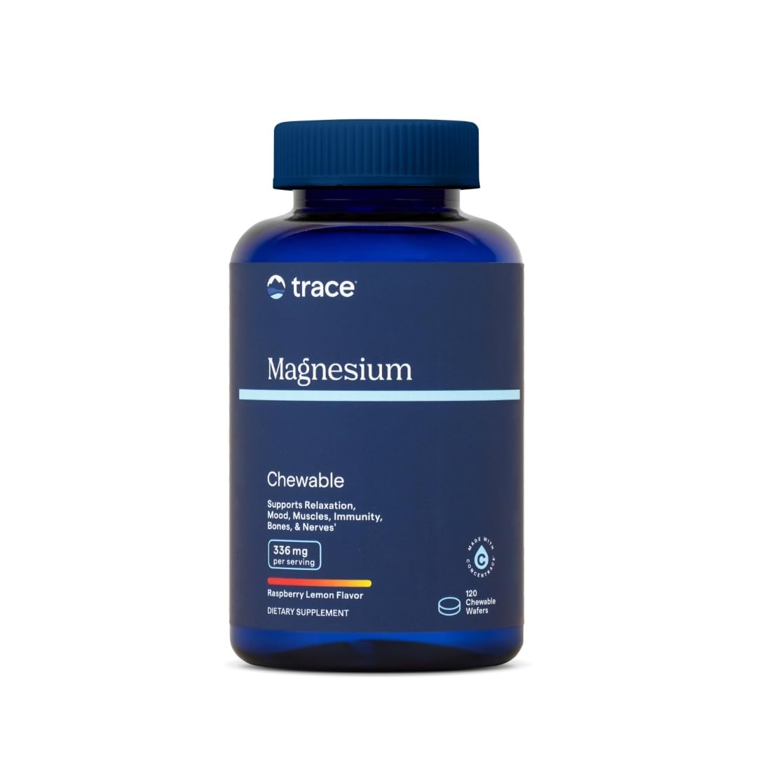 Trace Minerals Magnesium Chewables bottle highlighting raspberry lemon flavor for daily calm support