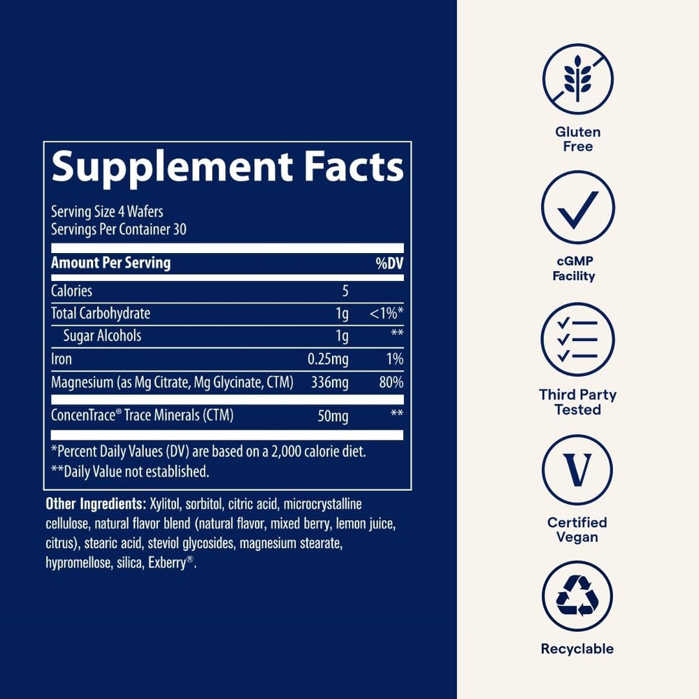 Trace Minerals Magnesium Chewables poured beside water for easy daily supplementation