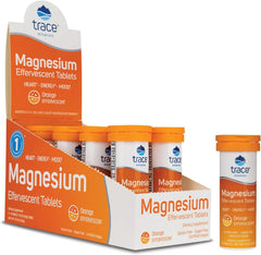 Trace Minerals magnesium effervescent tablet dissolving in water for a refreshing daily dose.