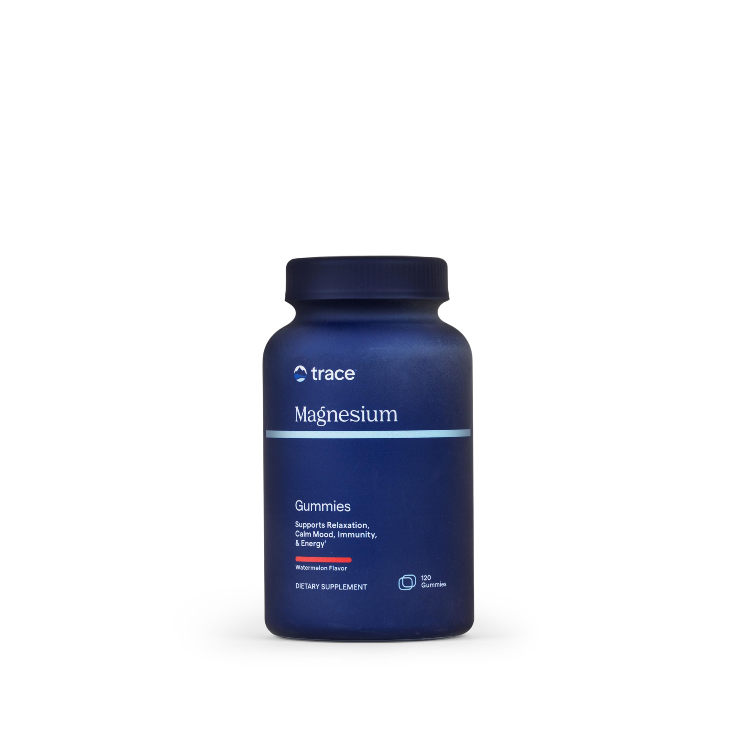 Trace Minerals Magnesium Gummies bottle front shows watermelon flavor for family daily use