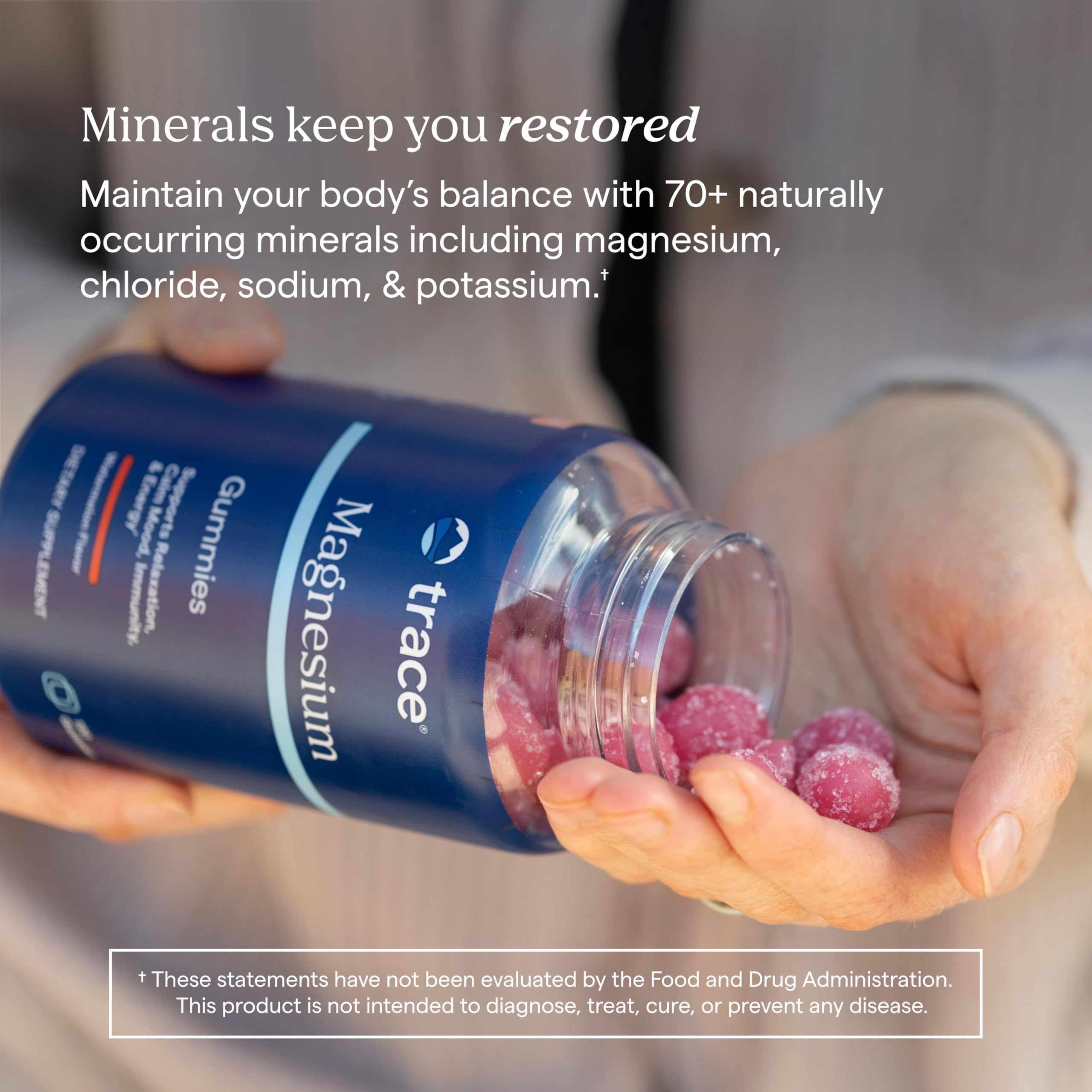 Trace Minerals Magnesium Gummies digestive wellness graphic hints calming effects and ease of digestion