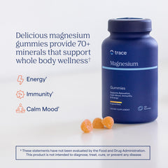 Trace Minerals Magnesium Gummies peach bottle front for family daily mineral intake.