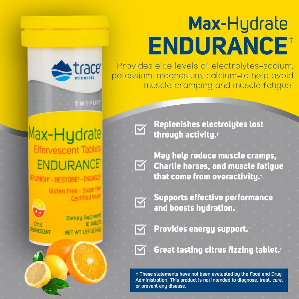 Trace Minerals Max-Hydrate Endurance ready for workouts with sustained energy.