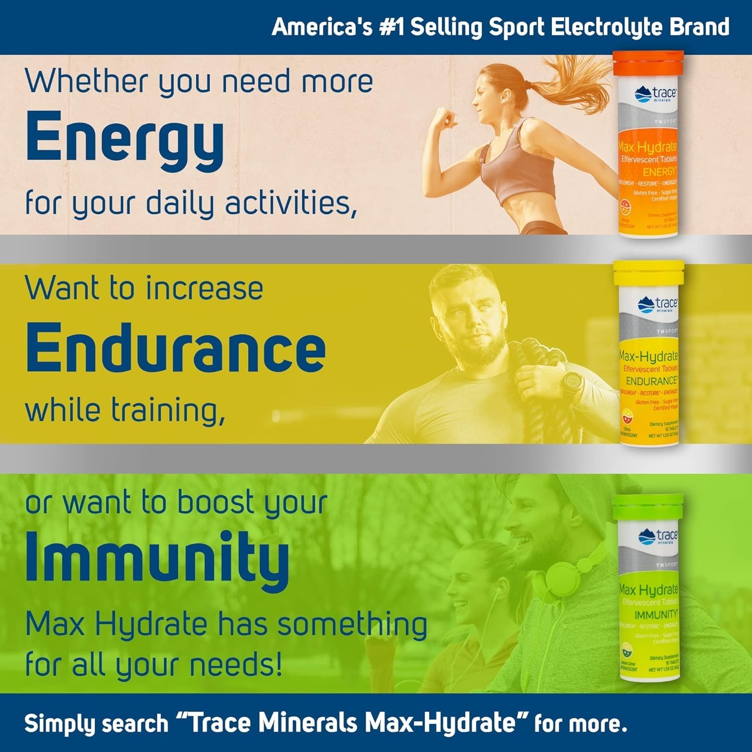 Packaging of Trace Minerals MAX Hydrate Immunity tubes displayed.