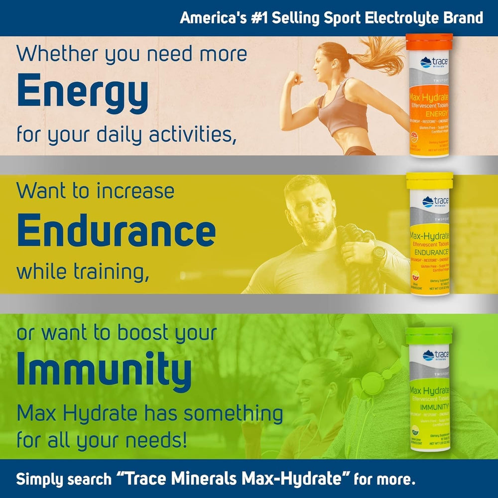 Packaging of Trace Minerals MAX Hydrate Immunity tubes displayed.