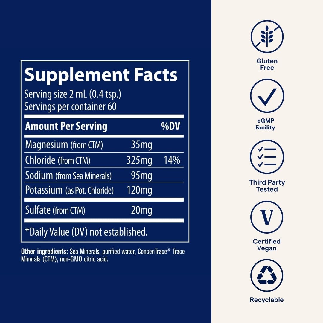 Trace Minerals NO! Muscle Cramps seawater minerals emphasizes bioavailability