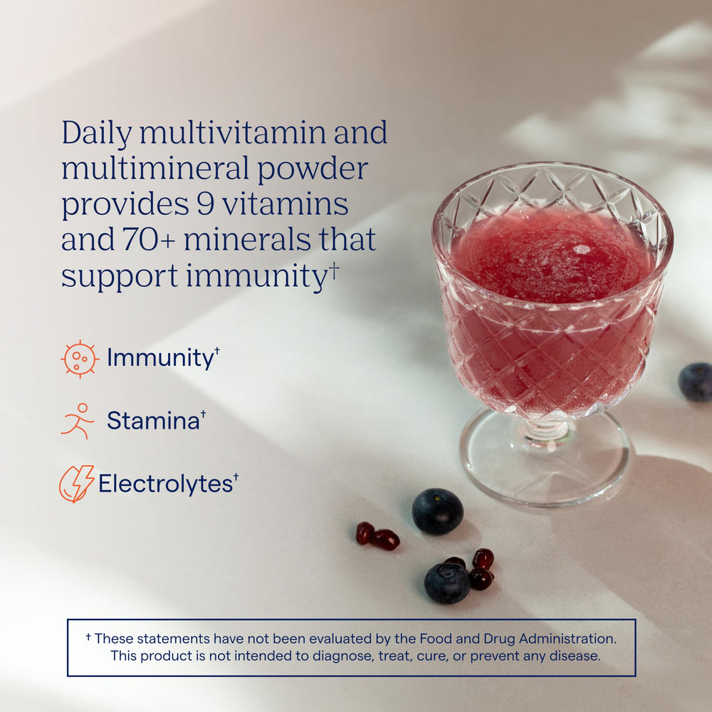 Trace Minerals Power Pak flavor pomegranate blueberry offers a refreshing daily drink.