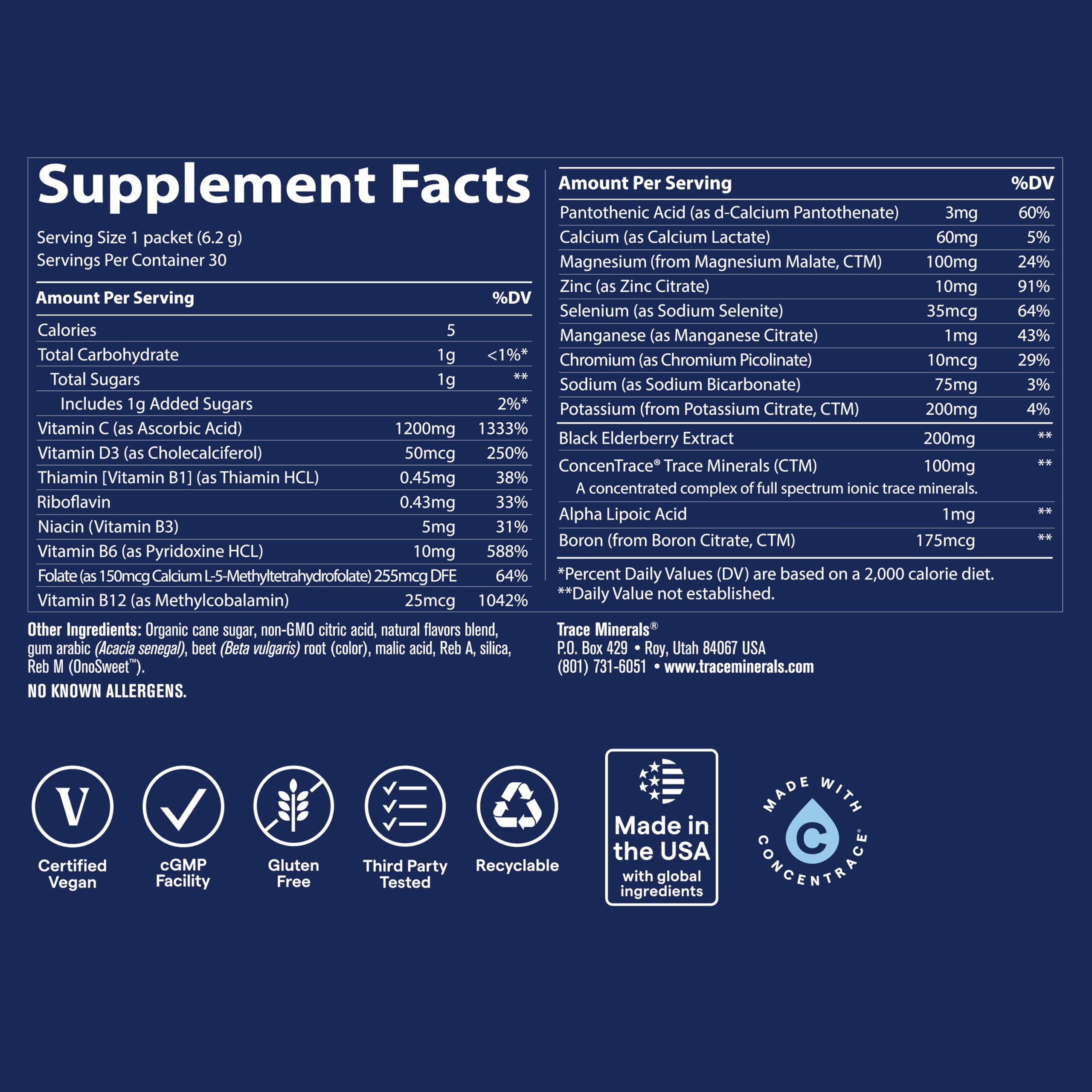 Close-up of Power Pak label highlighting 70+ minerals and electrolytes