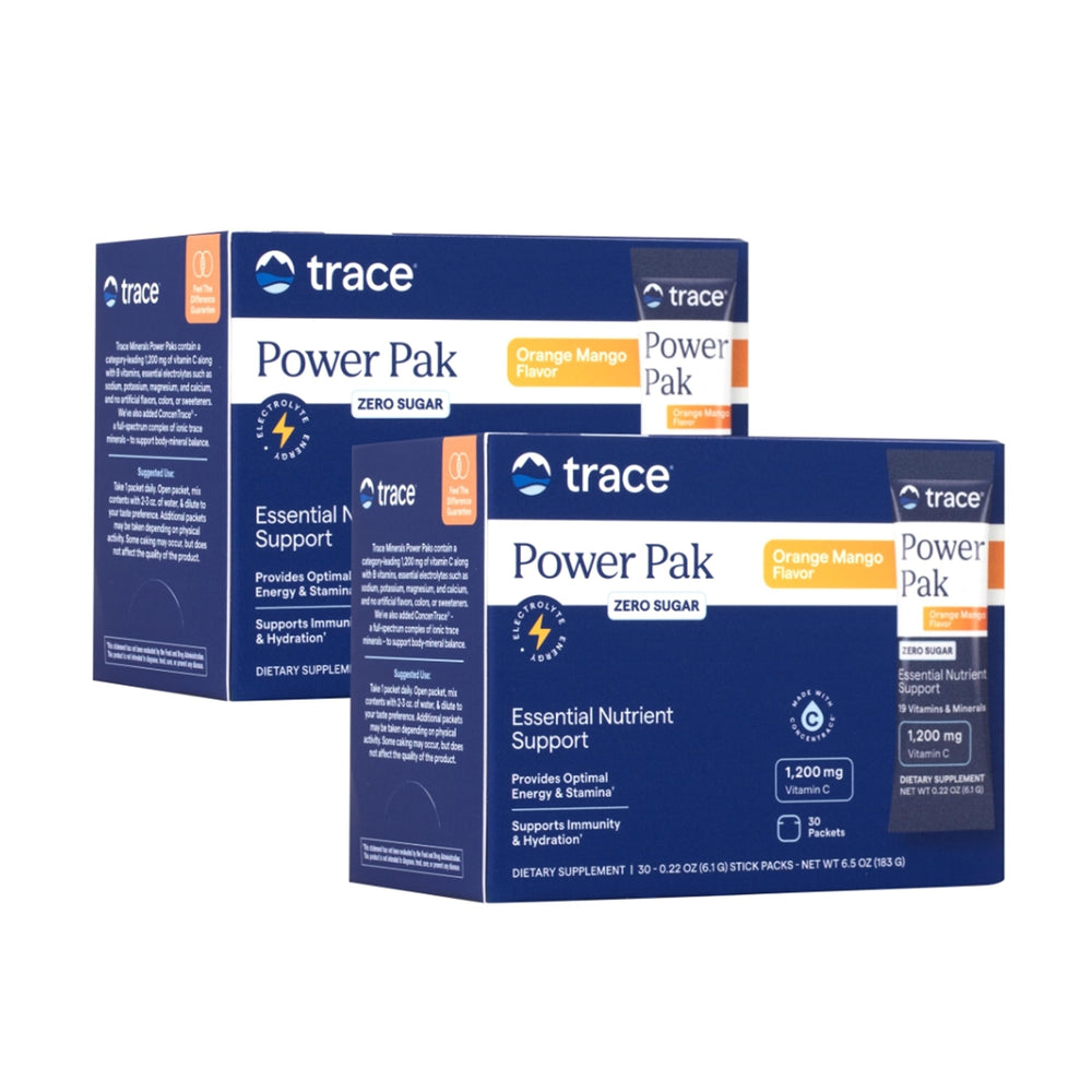 Trace Minerals Power Pak orange mango packet for on-the-go immune and hydration support.