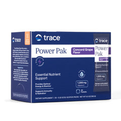 Trace Minerals Power Pak packets Concord grape flavor front view for daily mineral intake.