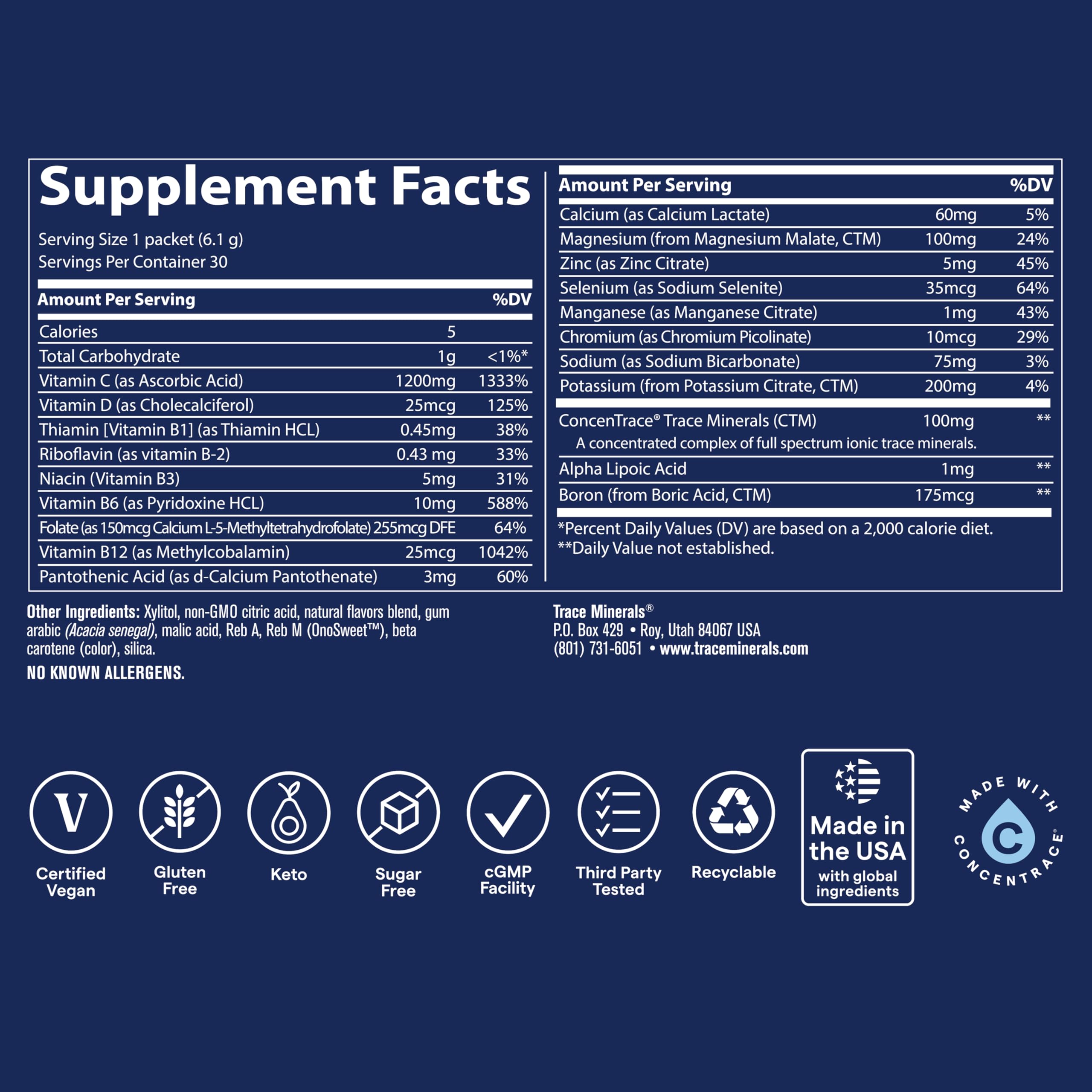 Trace Minerals Power Pak scoop rests beside a shake bottle for on-the-go use