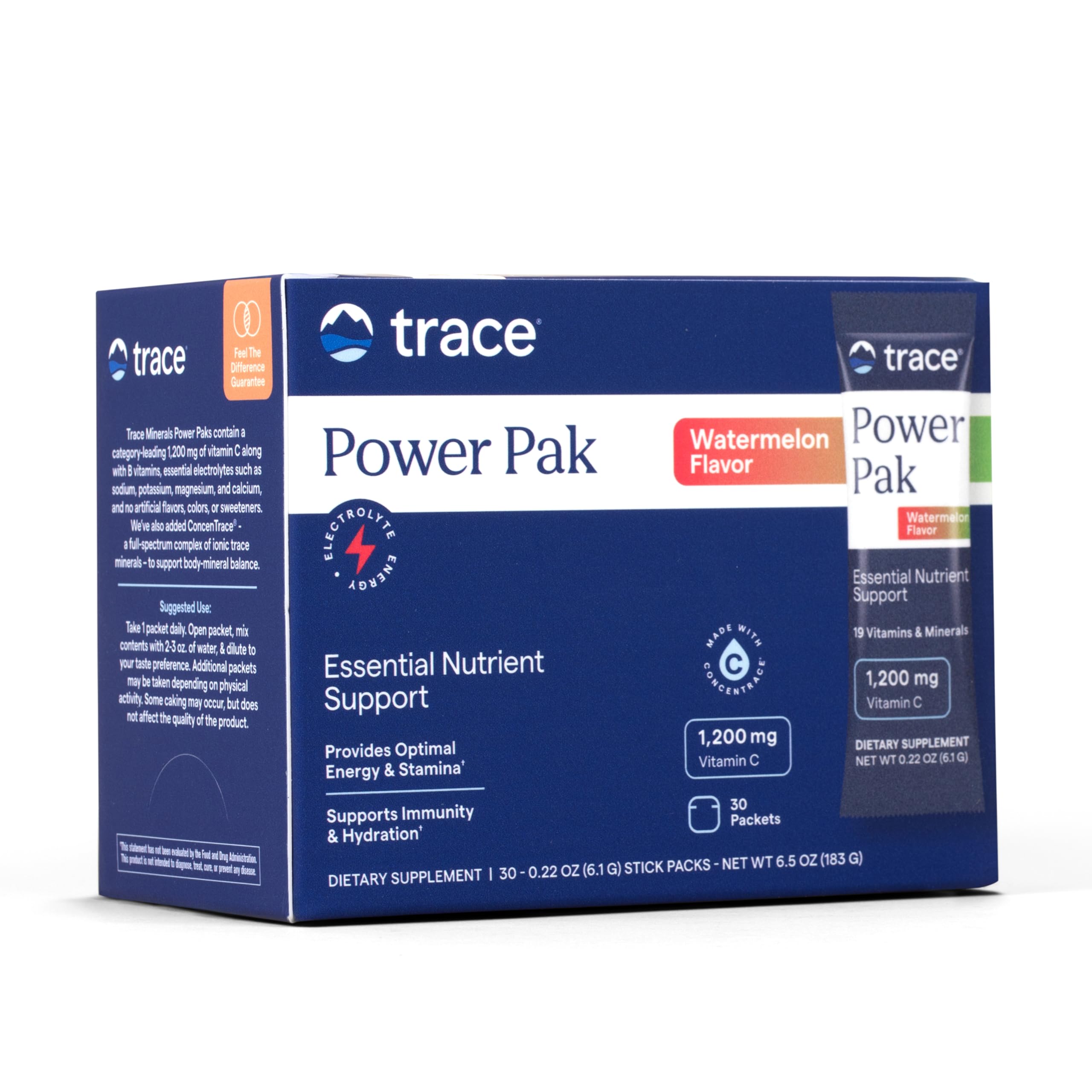 Trace Minerals Power Pak watermelon packet closeup for easy daily hydration