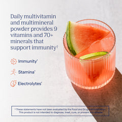 Trace Minerals Power Pak watermelon powder in a glass ready to refresh hydration