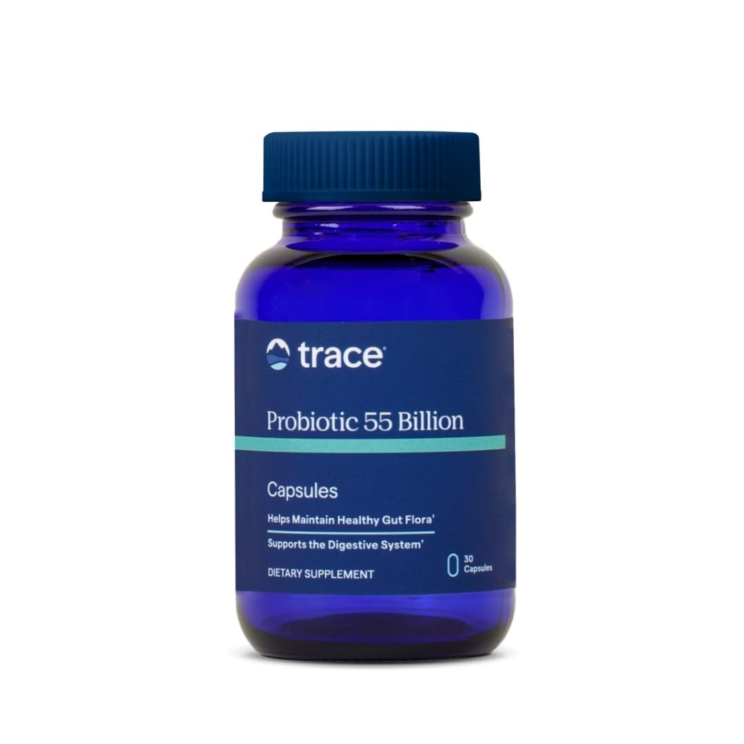 Trace Minerals Probiotic 55 Billion bottle front highlights high-potency gut support