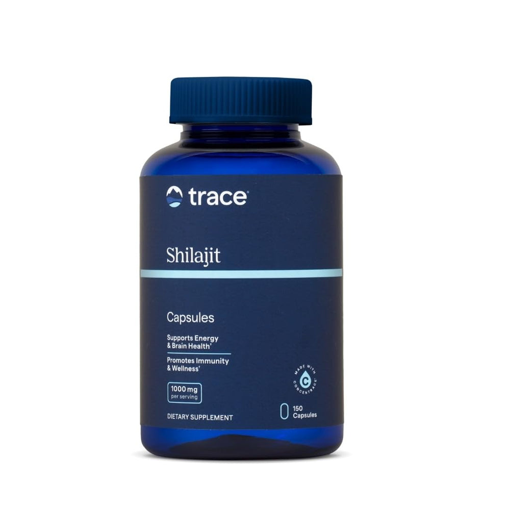 Trace Minerals Shilajit Capsules bottle on a clean surface suggesting daily vitality
