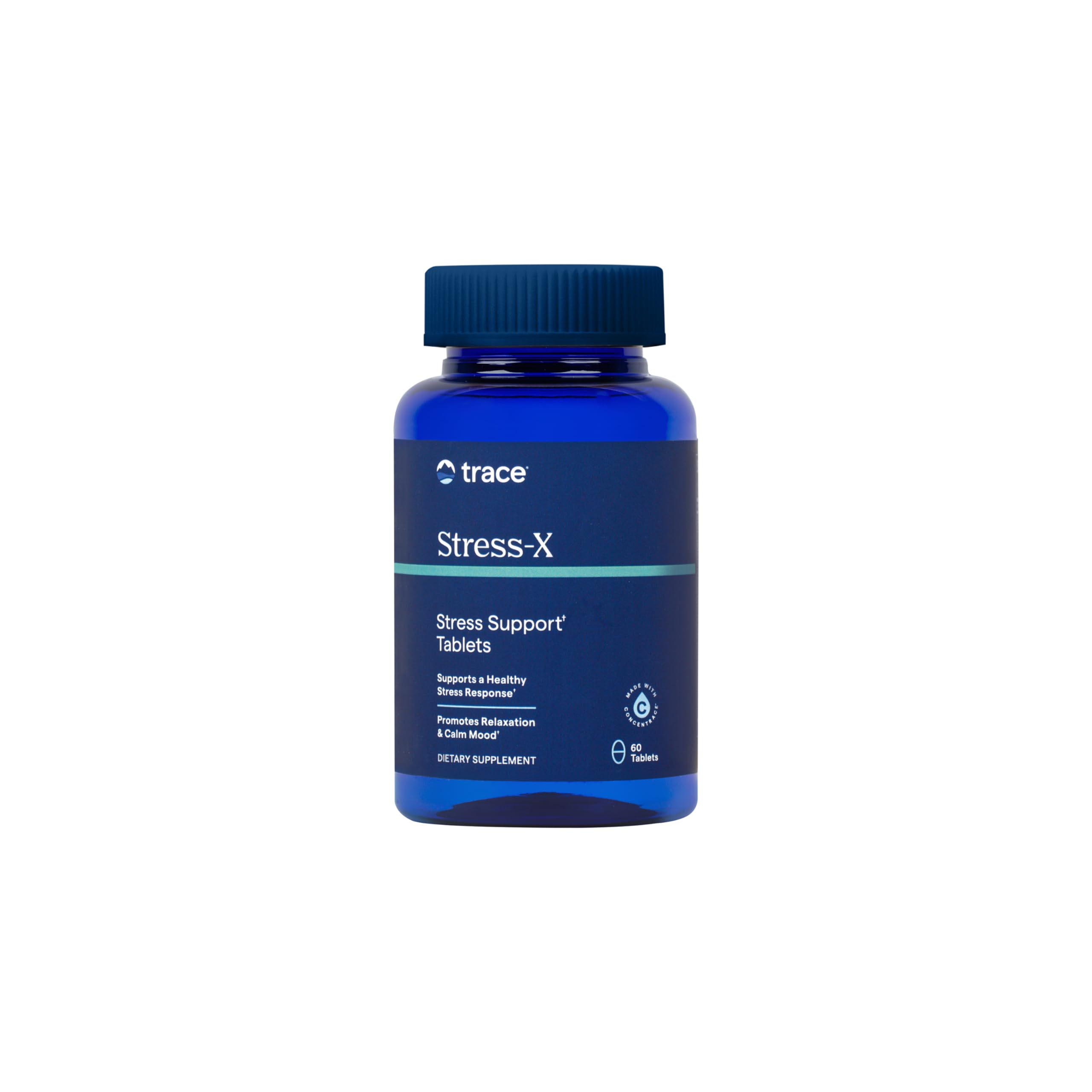 Trace Minerals Stress-X relaxation bottle pour supports a calming nightly routine.