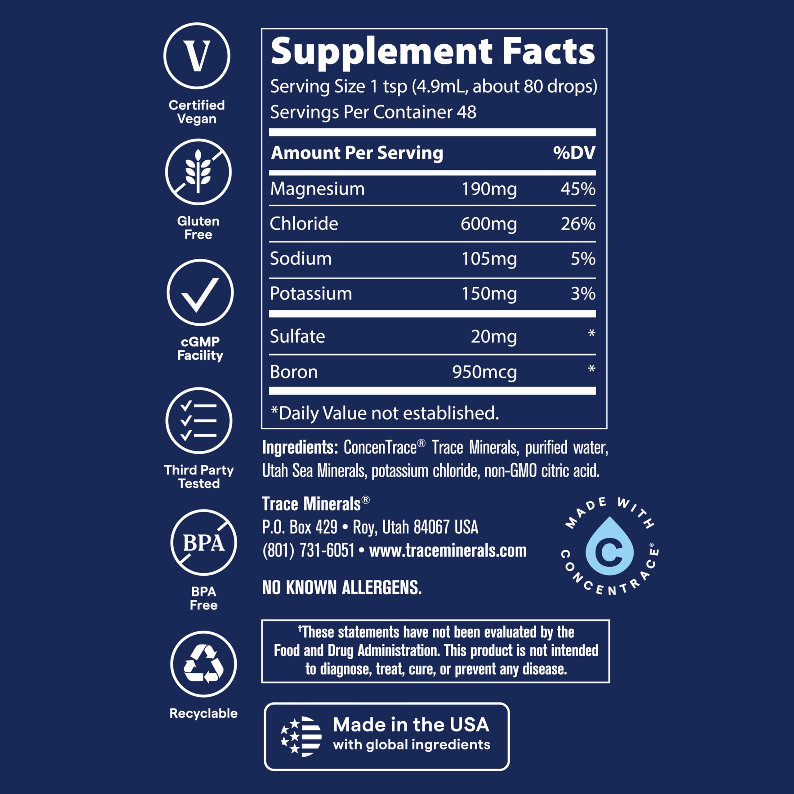 Trace Minerals USA sourcing map emphasizing sustainable minerals from a single source.