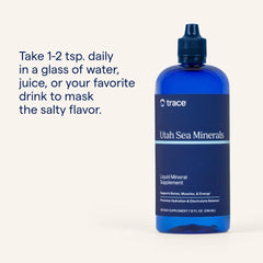 Trace Minerals Utah Sea Minerals label close-up highlights source and purity.