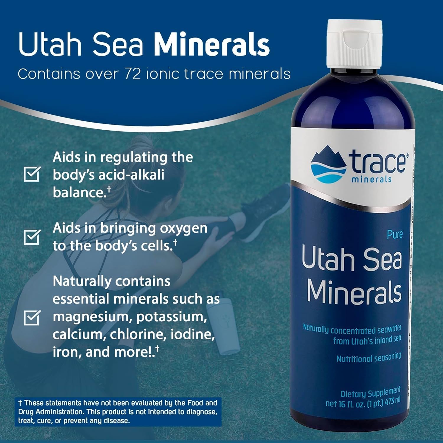 Trace Minerals Utah Sea Minerals USA-sourced minerals on packaging.