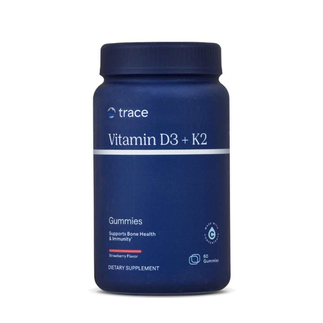 Trace Minerals vitamin D3 + K2 gummies bottle for daily bone and immune support.