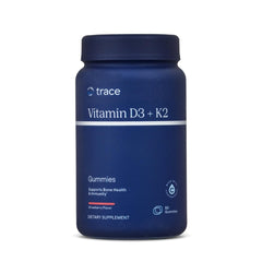 Trace Minerals vitamin D3 + K2 gummies bottle for daily bone and immune support.
