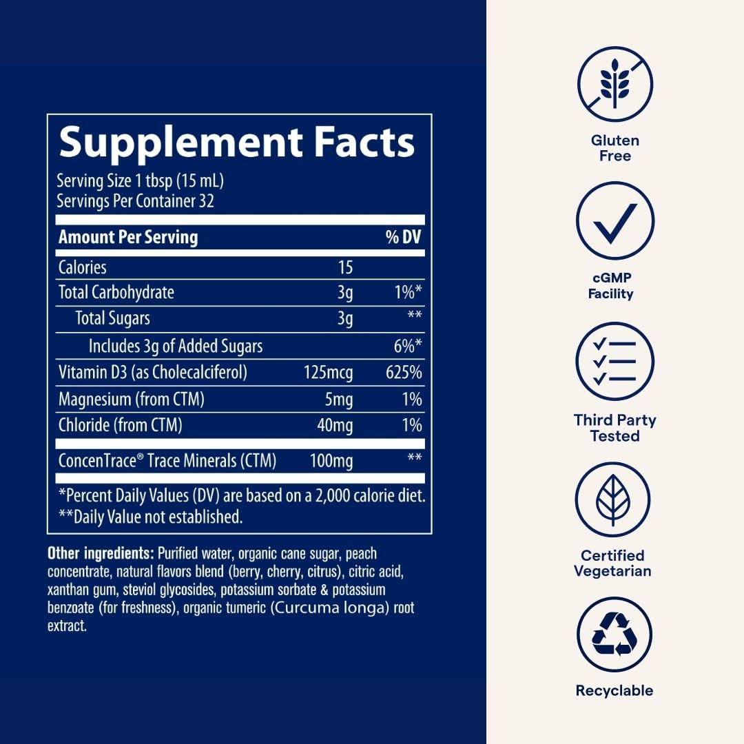 Trace Minerals Vitamin D3 tropical cherry label with vibrant flavor appeal.