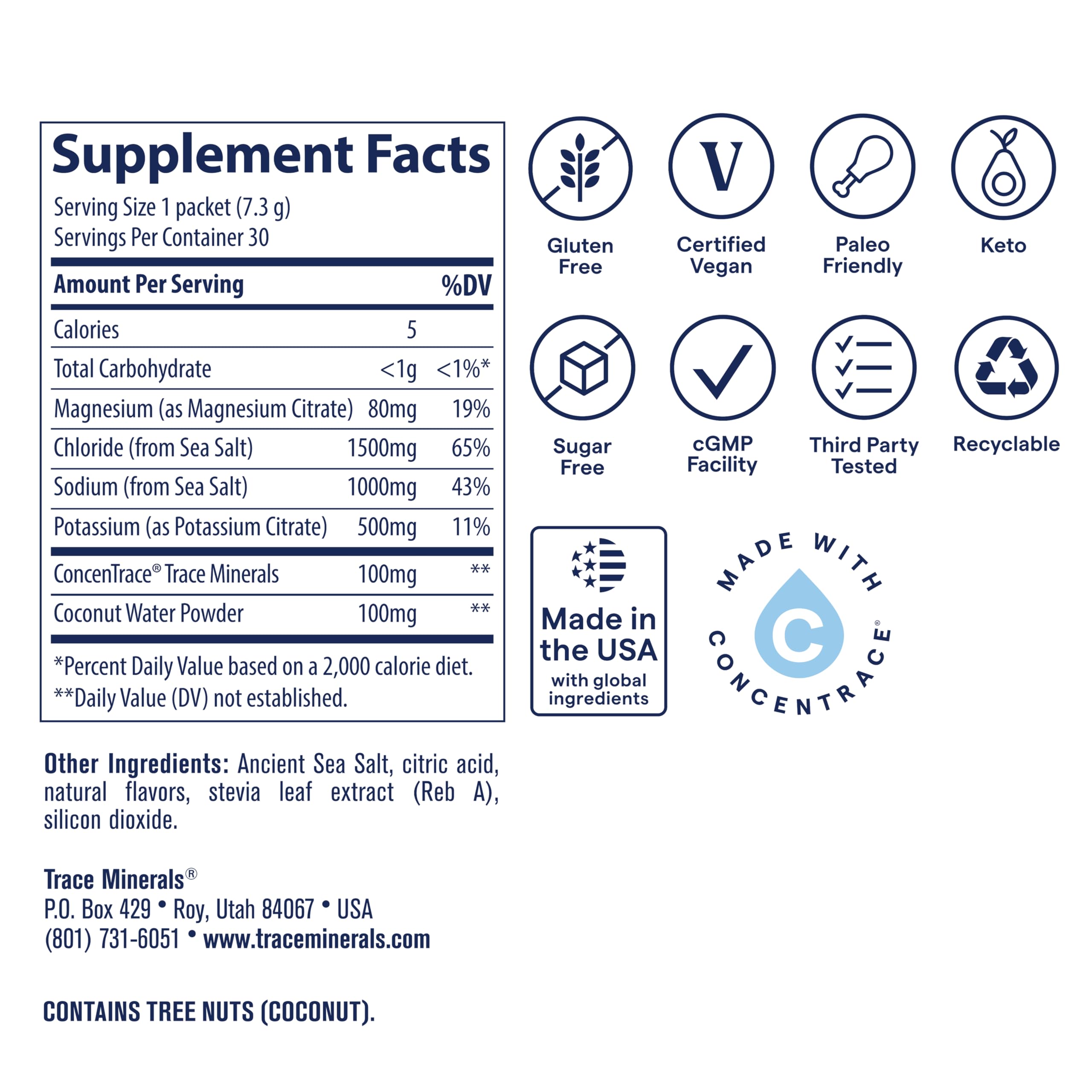 Trace Minerals Zerolyte ancient sea salt icon highlighting mineral richness.