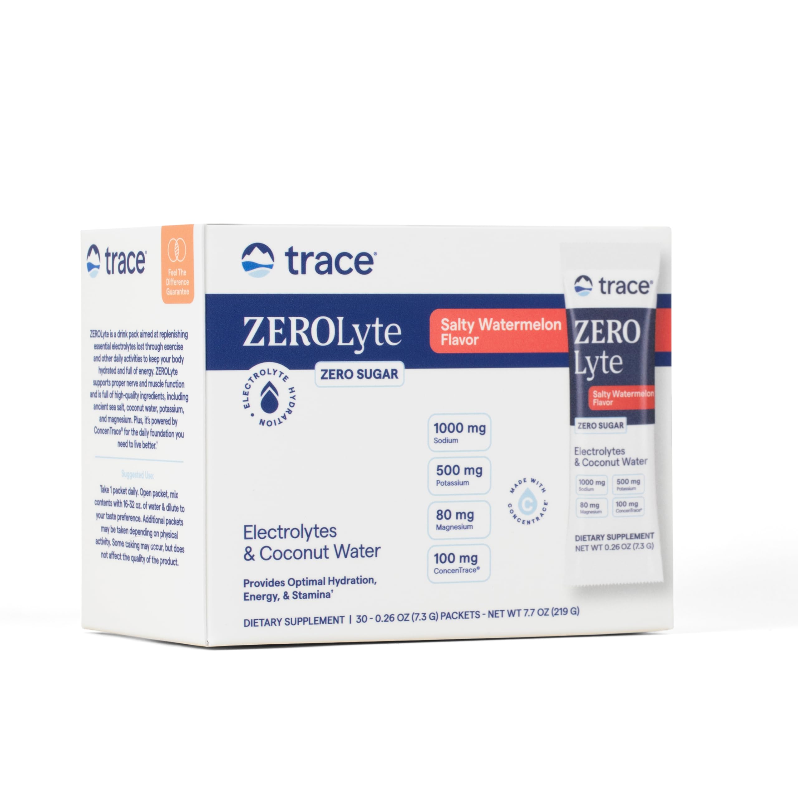 Trace Minerals Zerolyte salty watermelon packet for on the go hydration support.