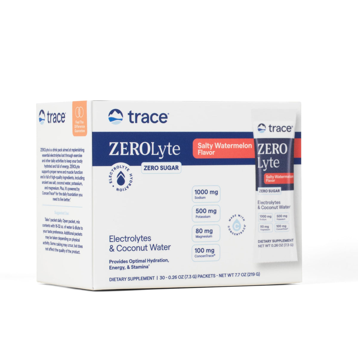 Trace Minerals Zerolyte salty watermelon packet for on the go hydration support.