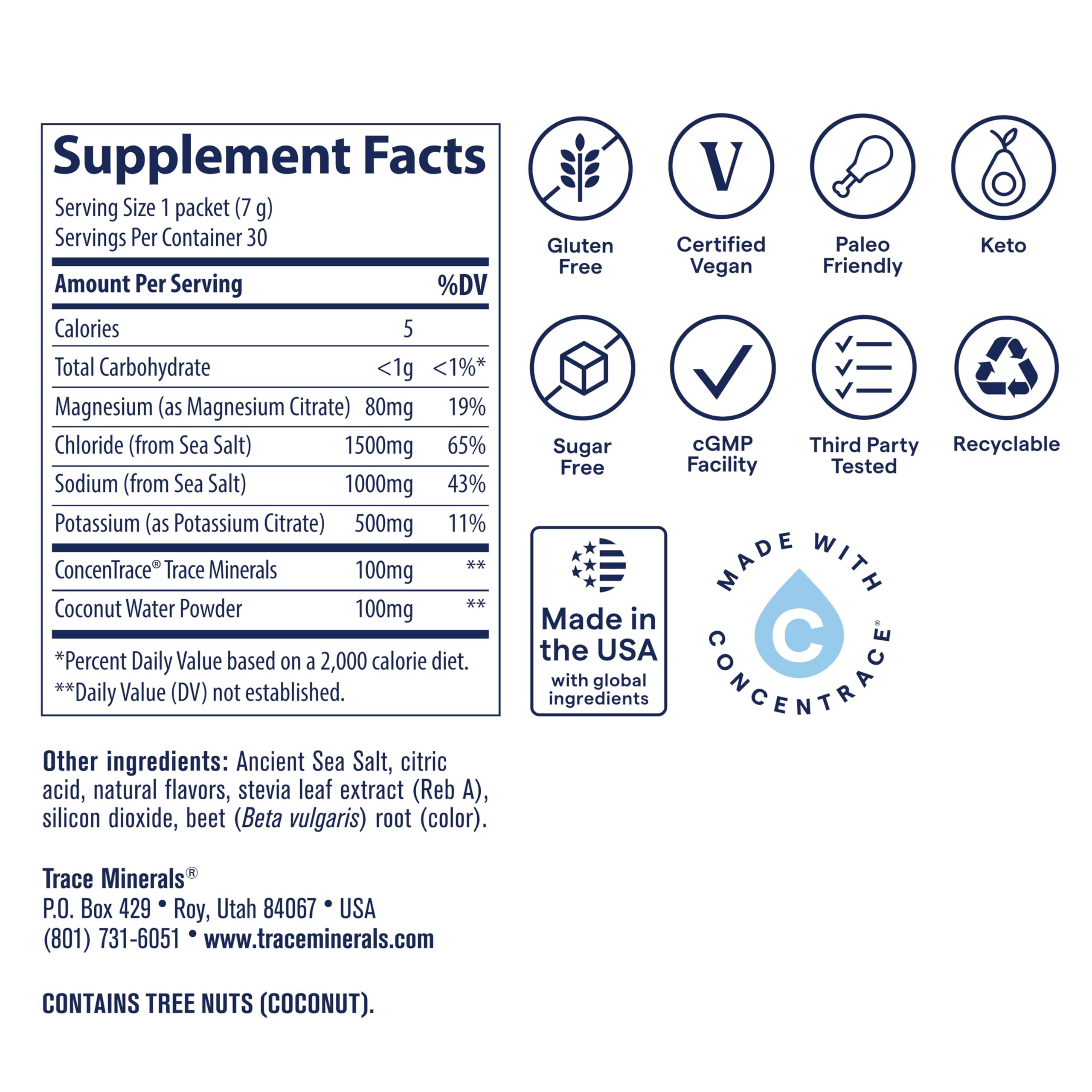 Trace Minerals ZeroLyte sugar-free label signals clean hydration without added sugar.