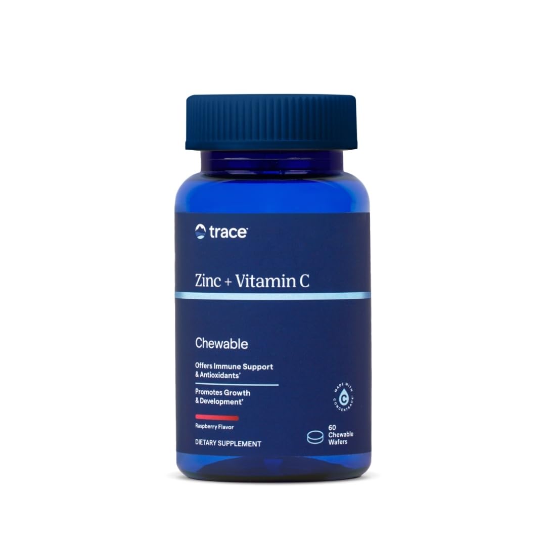 Trace Minerals zinc + vitamin C raspberry wafers bottle supports daily wellness