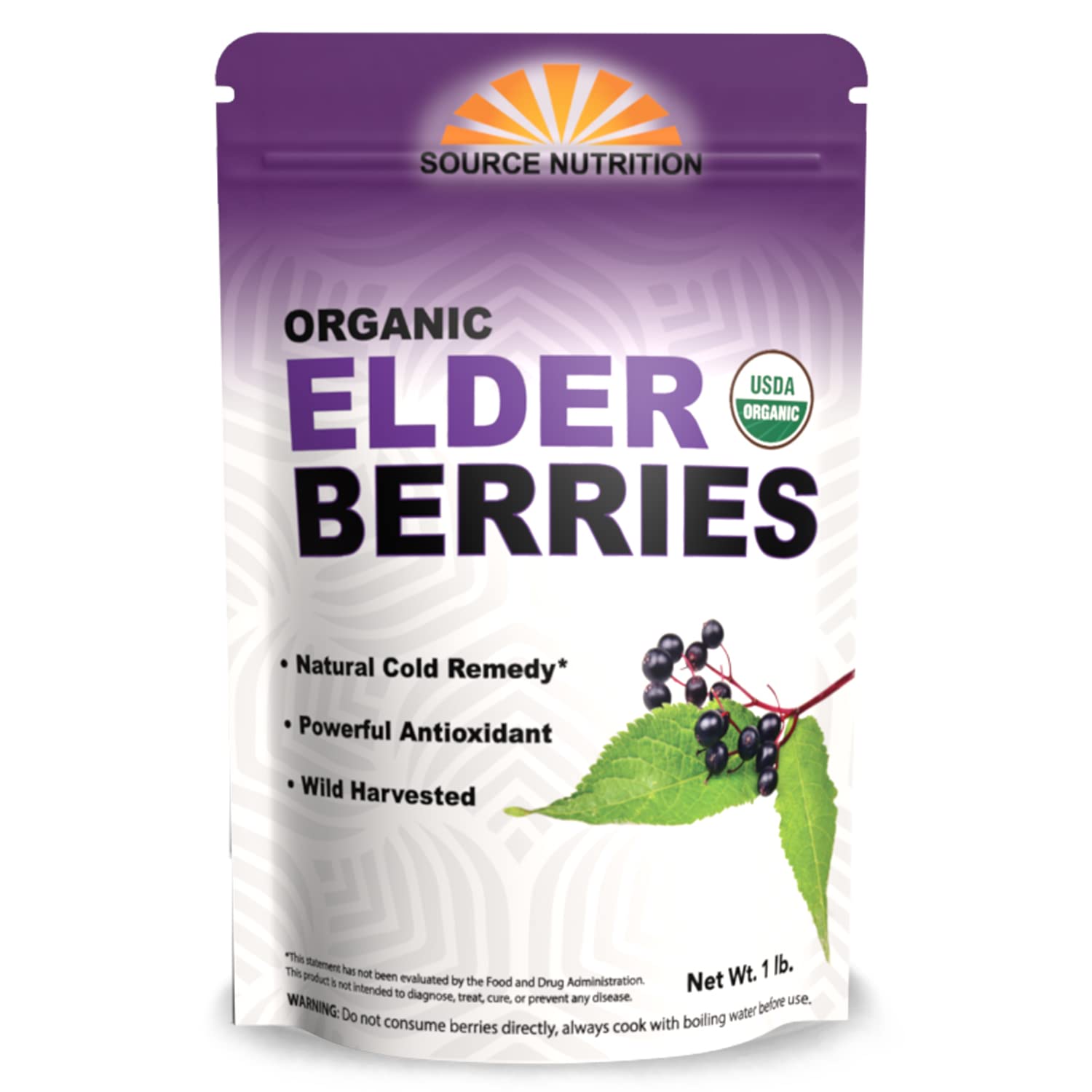 TradeKing USDA Organic Dried Elderberries in a resealable bag for versatile tea and syrup making