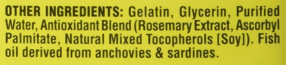 Trader Joe's Omega-3 ingredients list shows gelatin and glycerin.