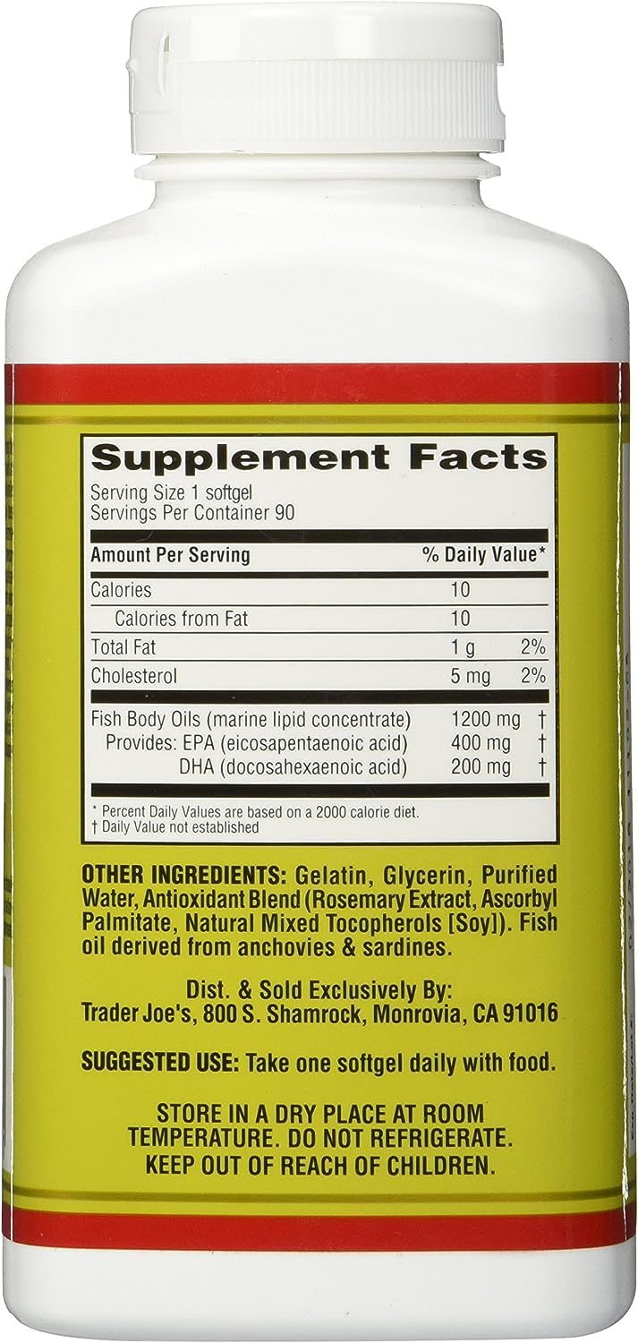 Trader Joe's Omega-3 odorless softgels emphasize odor-free convenience.