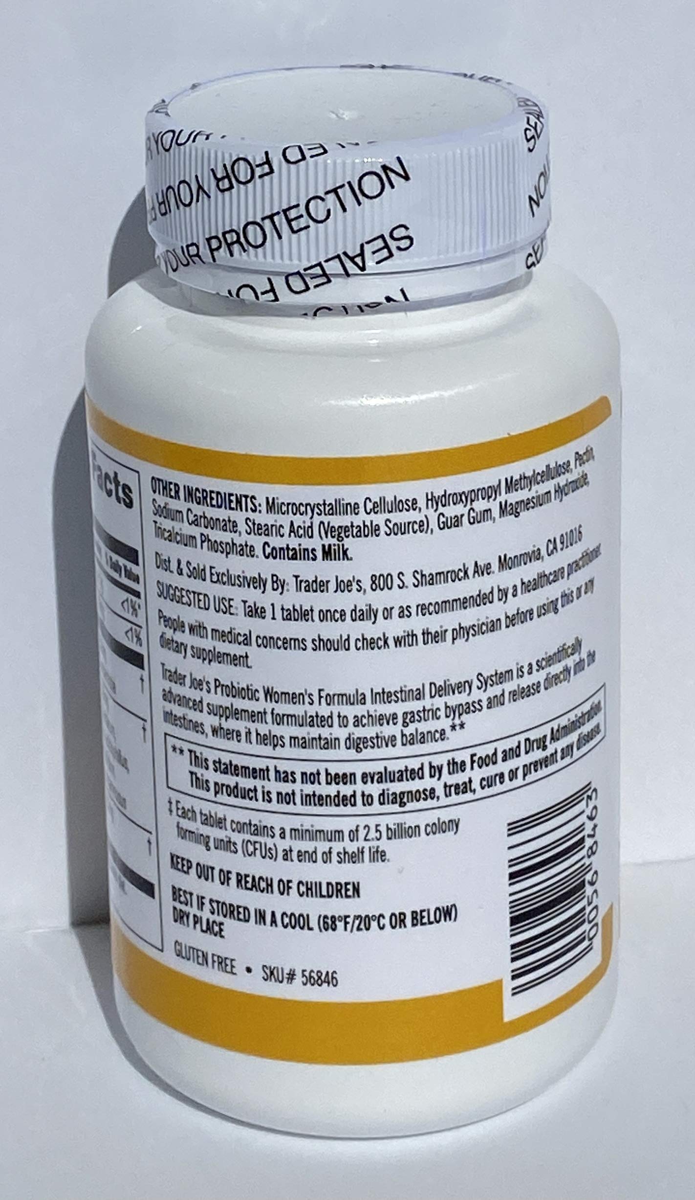 Trader Joe's Probiotic Women's Formula packaging emphasizing dietary supplement and intestinal delivery system
